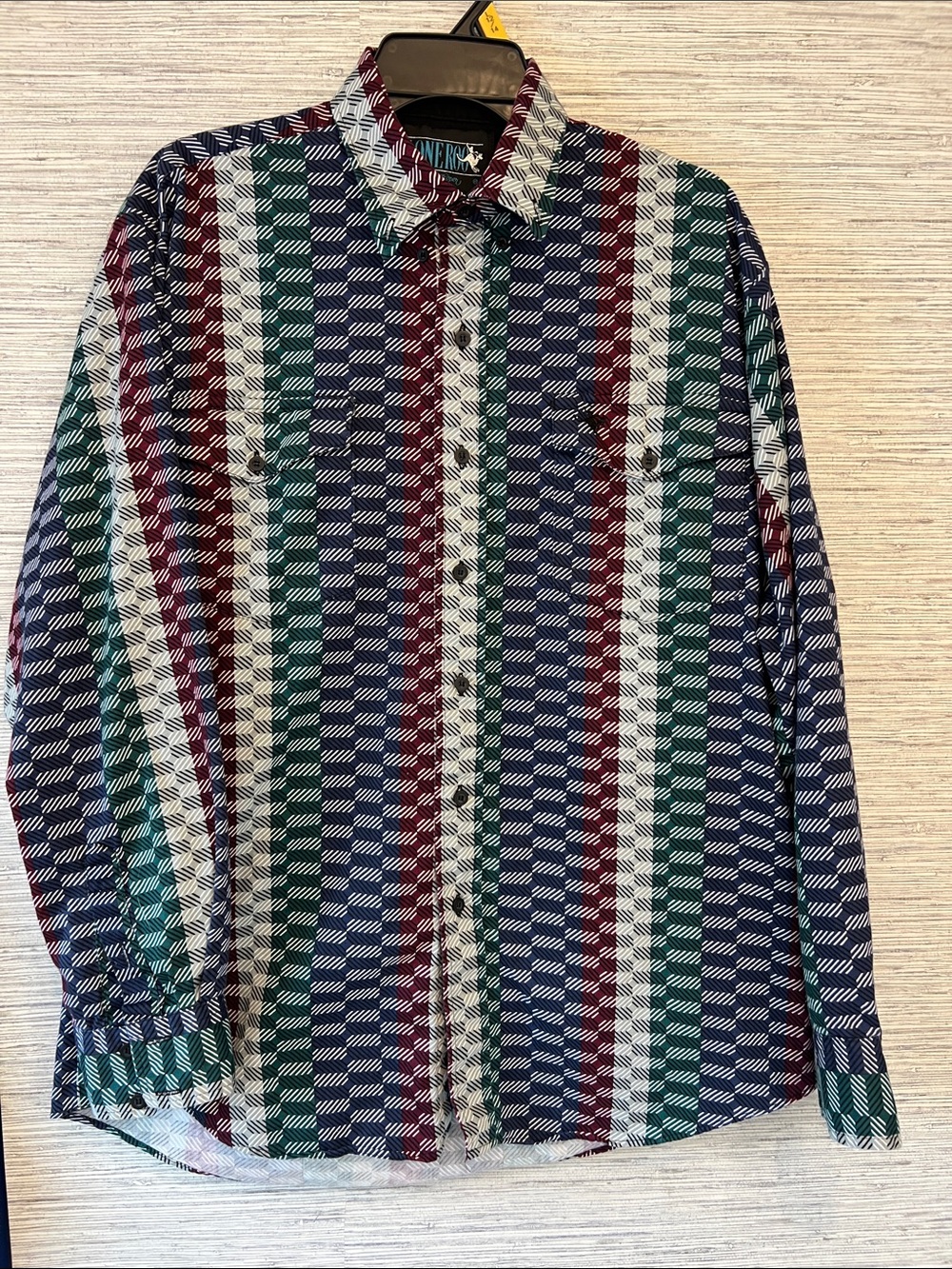 Roper Multicolor Striped Geometric Western Shirt - Navy, Green, Burgundy, White